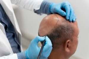 Doctor performing hair transplant procedure in Dubai clinic