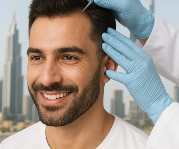 A confident man after a successful hair transplant in Dubai showing natural hair growth results.