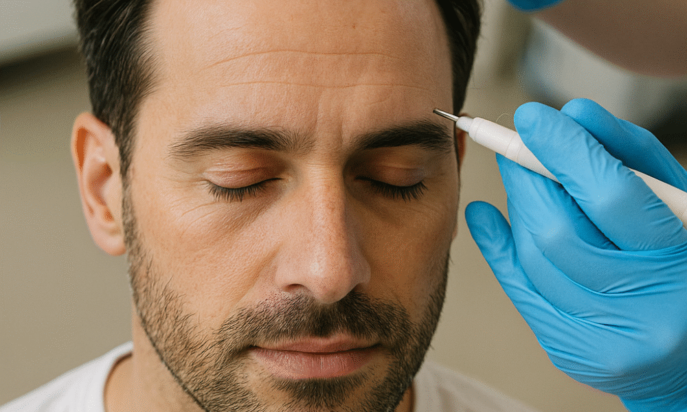 Close-up of natural eyebrow results after hair transplant in Dubai