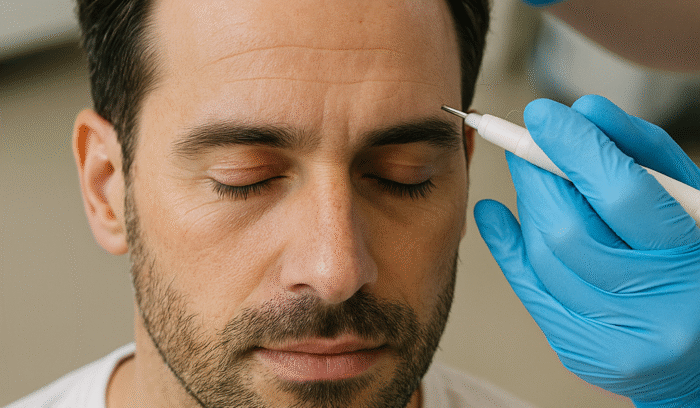 Close-up of natural eyebrow results after hair transplant in Dubai
