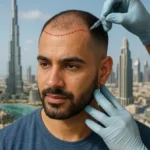 Before and after results of FUE hair transplant for men in Dubai in 2025