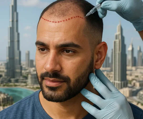 Before and after results of FUE hair transplant for men in Dubai in 2025