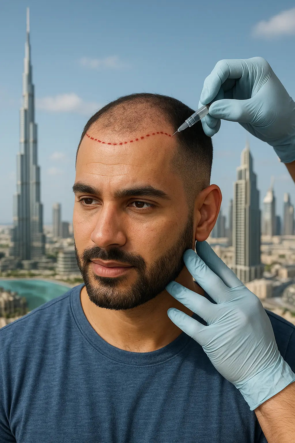Before and after results of FUE hair transplant for men in Dubai in 2025