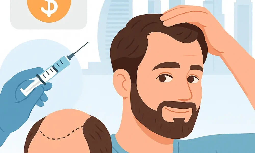 A confident man smiling after a successful hair transplant in Dubai, showcasing natural hair growth results made possible through affordable installment plans.