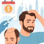 A confident man smiling after a successful hair transplant in Dubai, showcasing natural hair growth results made possible through affordable installment plans.